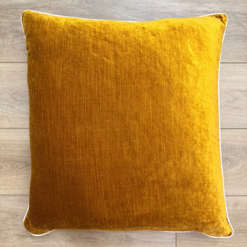 Anthropologie Adelina Velvet Pillow Mustard Yellow Feather‎ Insert 20x20 Boho